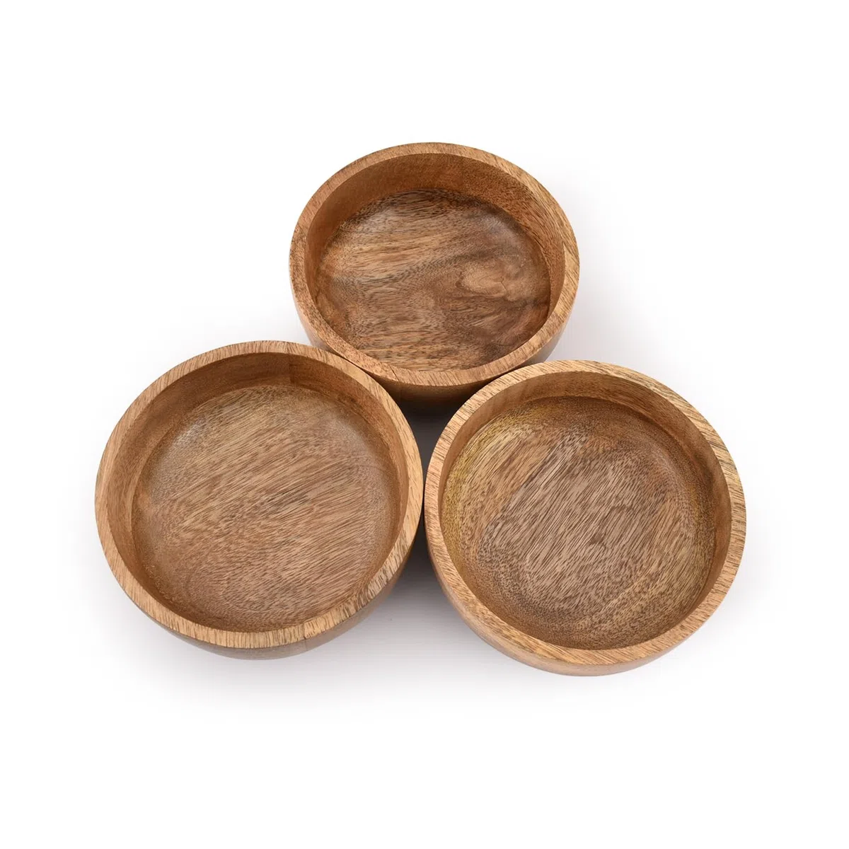 Samhita Set di 3 ciotole rotonde in legno di mango, perfette per salse, noci, antipasti, dessert. Sembra assolutamente bella con la tua cucina. (12,7 cm x 12,7 cm x 5,08 cm)