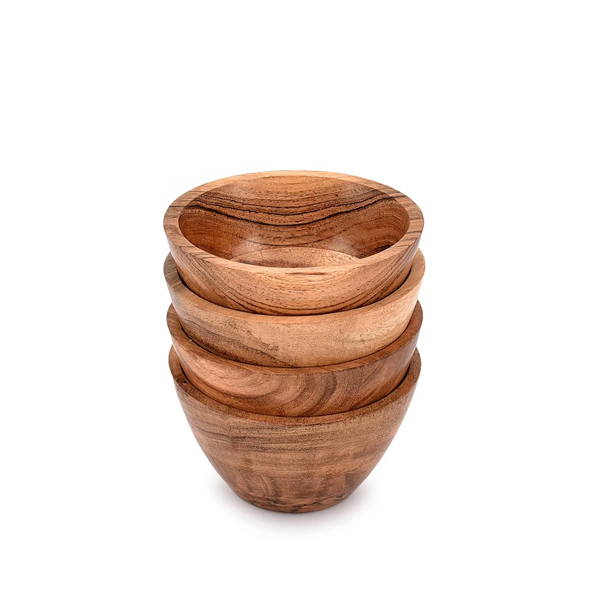 Ciotola per snack, in legno di acacia, decorativa, per snack, gioielli, chiavi e decorazioni per la casa (set di 4) (11,4 x 11,4 x 6,3 cm)