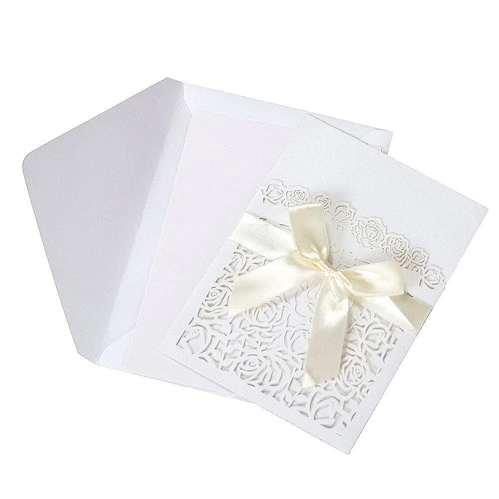 Partecipazioni Matrimonio 10 Pezzi Invito Matrimonio Bianco Biglietti di Invito con Fogli Interni Buste e Nastro, Inviti di Nozze per Compleanno Battesimo Feste