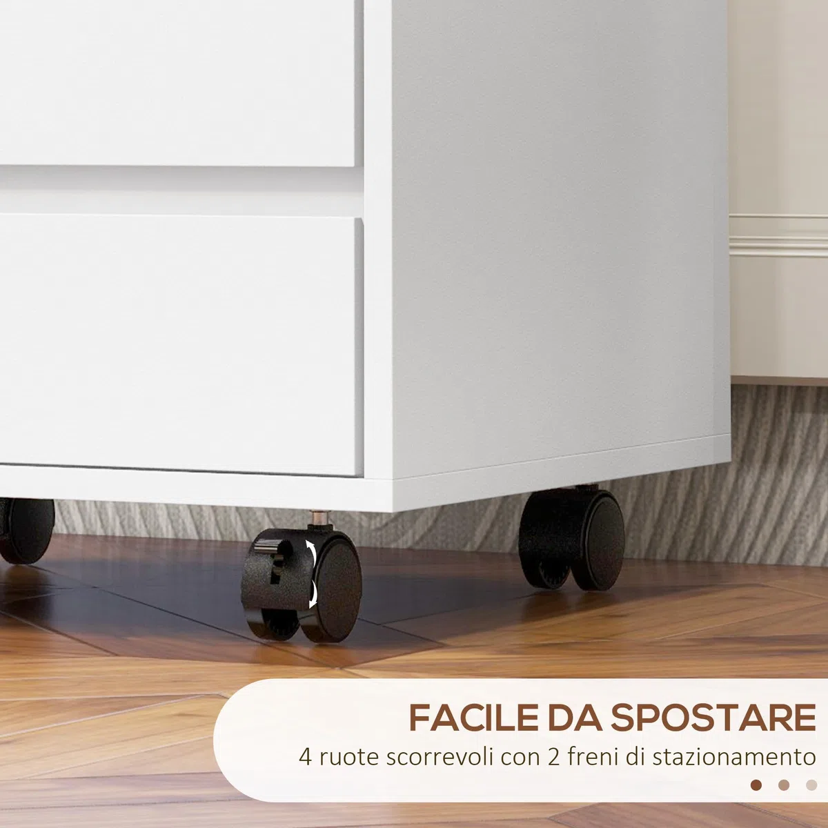 HOMCOM Schedario da Ufficio con 4 Cassetti, Ruote a Freno, Cassettiera Scrivania per Lettera/Formato A4/Legale, Cassettiera Ufficio per Studio Sotto Scrivania, 46x40x65 cm, Bianco