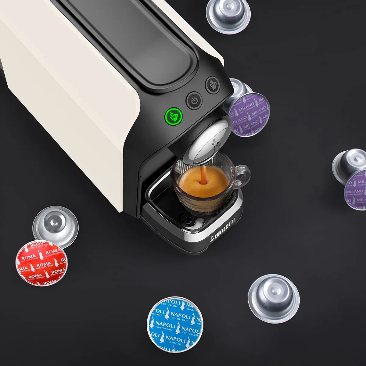 Bialetti Super, Macchina Caffè Espresso, Funziona esclusivamente con Capsule Bialetti, Bianco Latte