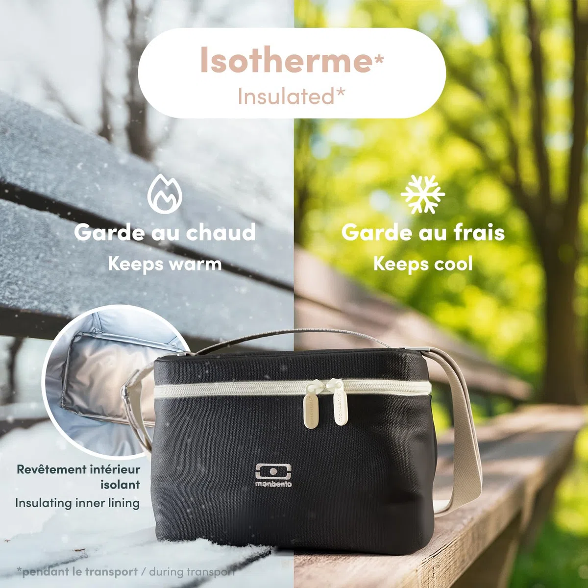 MONBENTO - Borsa Termica 5 L Arctic nero Onyx - Lunch Bag per Trasportare Portapranzo, Borraccia e Accessori per il Pranzo – Borsa Frigo con Tracolla Rimovibile – Ideale per Ufficio/Picnic