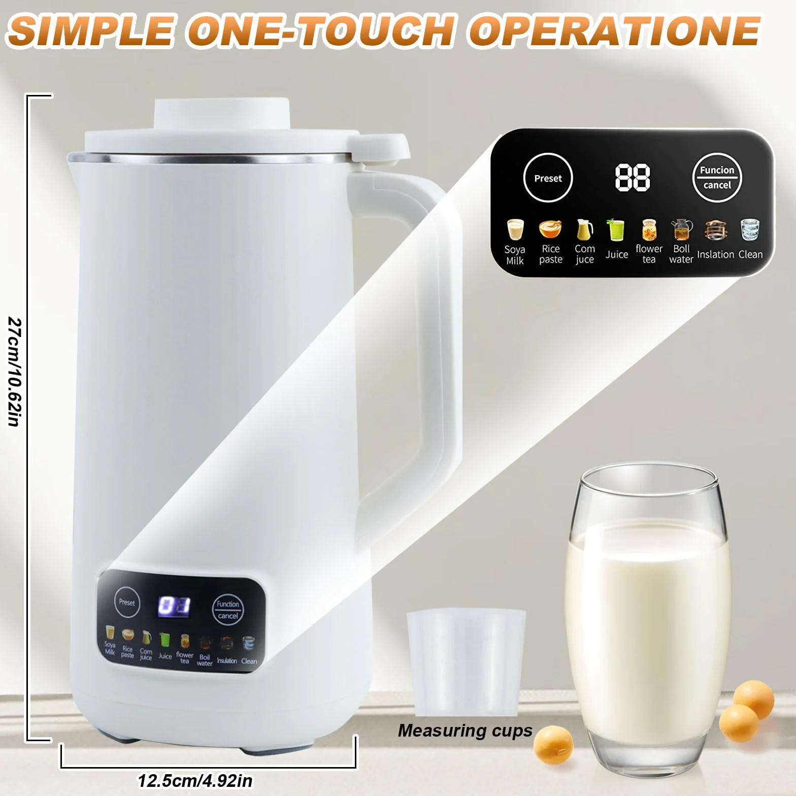 Macchina Latte di Soia, Macchina per Latte di Noci Macchina per Latte di Soia Multifunzionale Latte Vegetale Macchina 304 Acciaio Inossidabile con Pulizia Automatica, per Zuppe, Latte di Soia