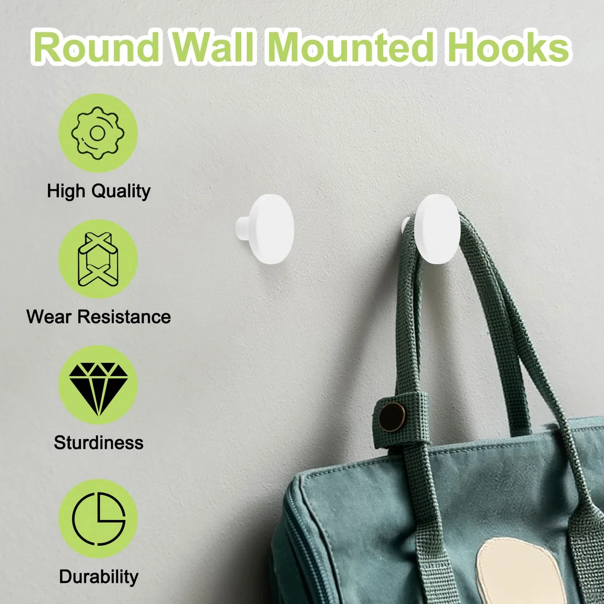Appendiabiti rotondi per montaggio a parete, 6 pezzi, in acciaio inossidabile, ganci da parete resistenti, per ingresso, bagno, cucina (bianco, 3 x 1,9 cm)