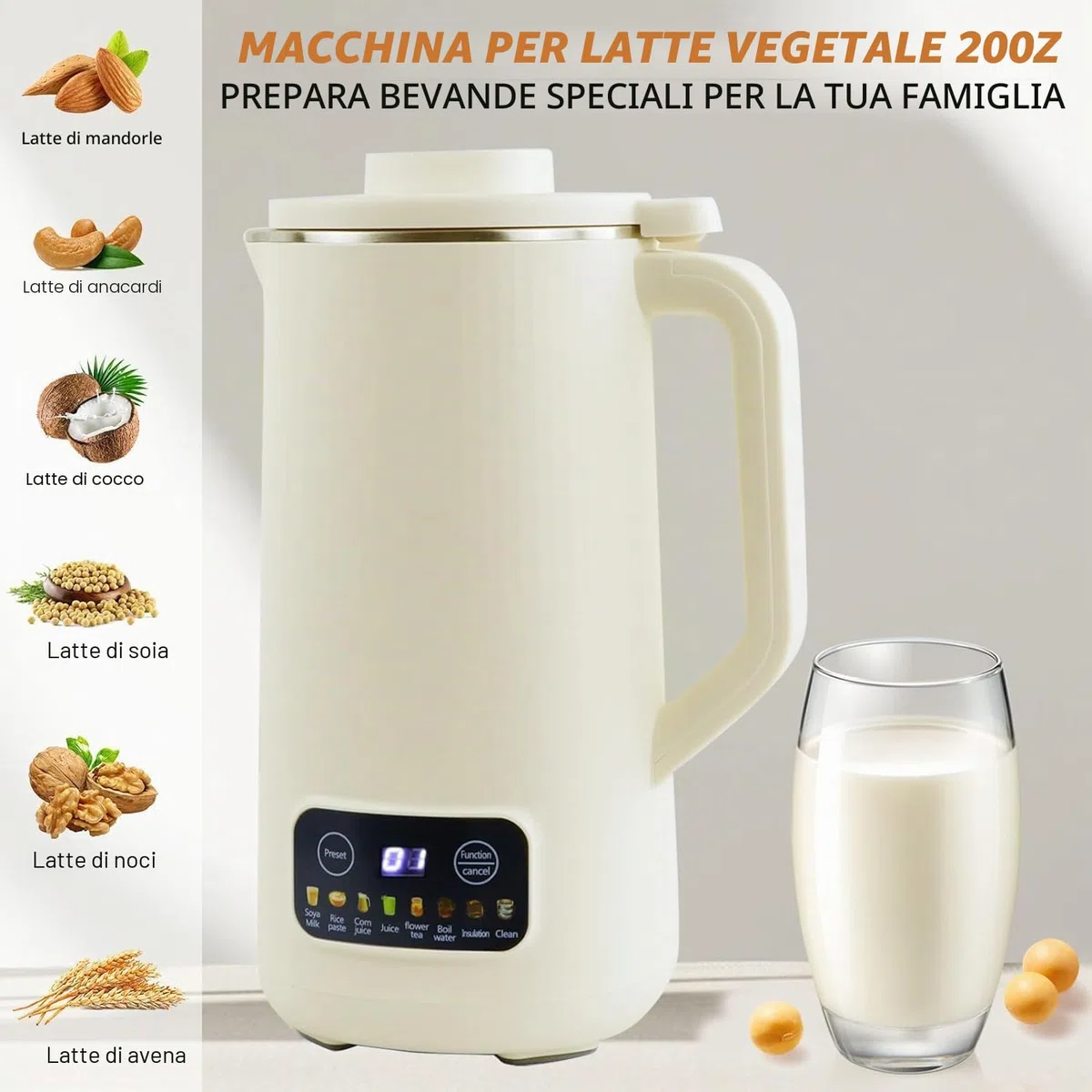 Macchina per latte di soia multifunzionale, Macchina per il latte di noci - Pressa per latte di mandorla automatica multifunzionale da 20 once, Con avvio ritardato|Tenuta Achaud|Autopulente