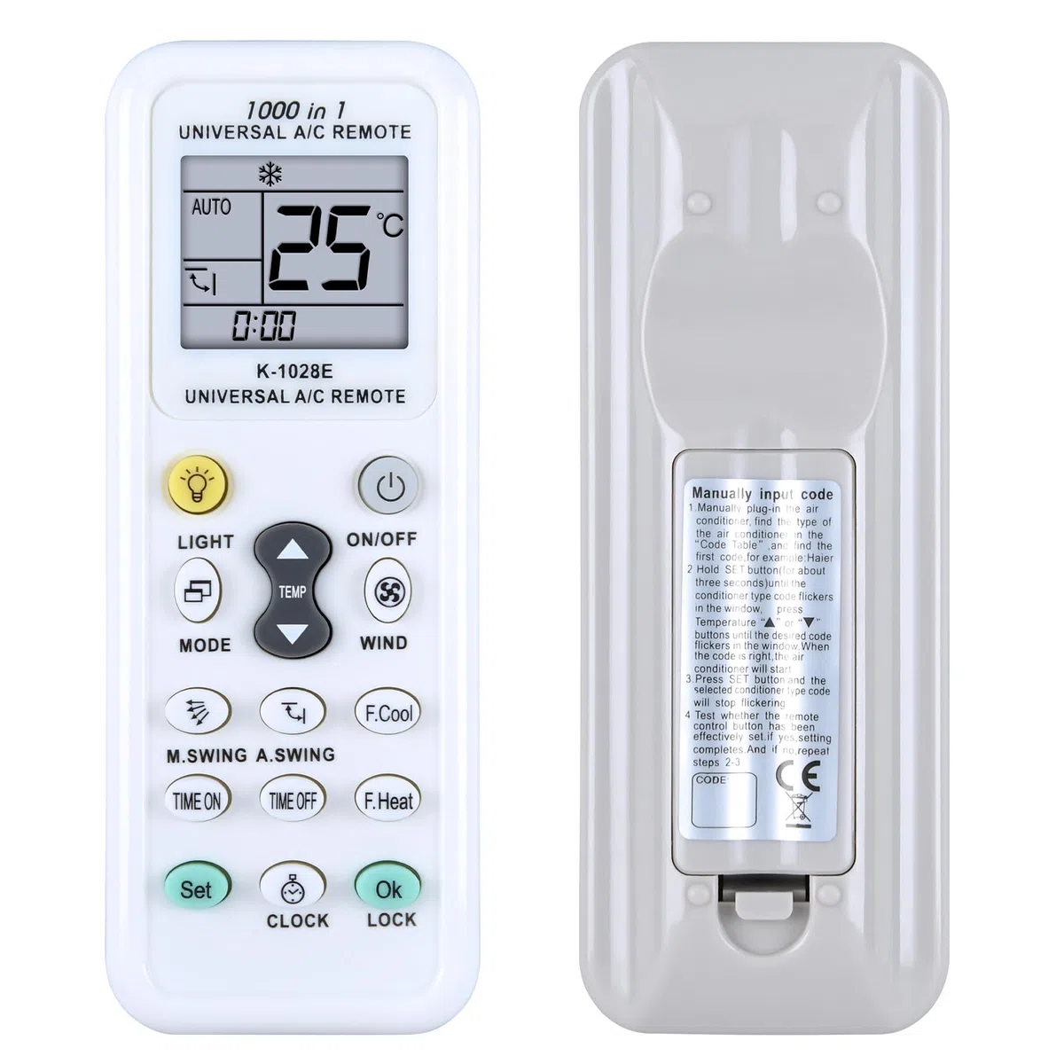K-1028E - Telecomando di ricambio universale per condizionatori d'aria, adatto per quasi tutti i modelli di tutte le marche di controller climatizzatori, 1000 codici