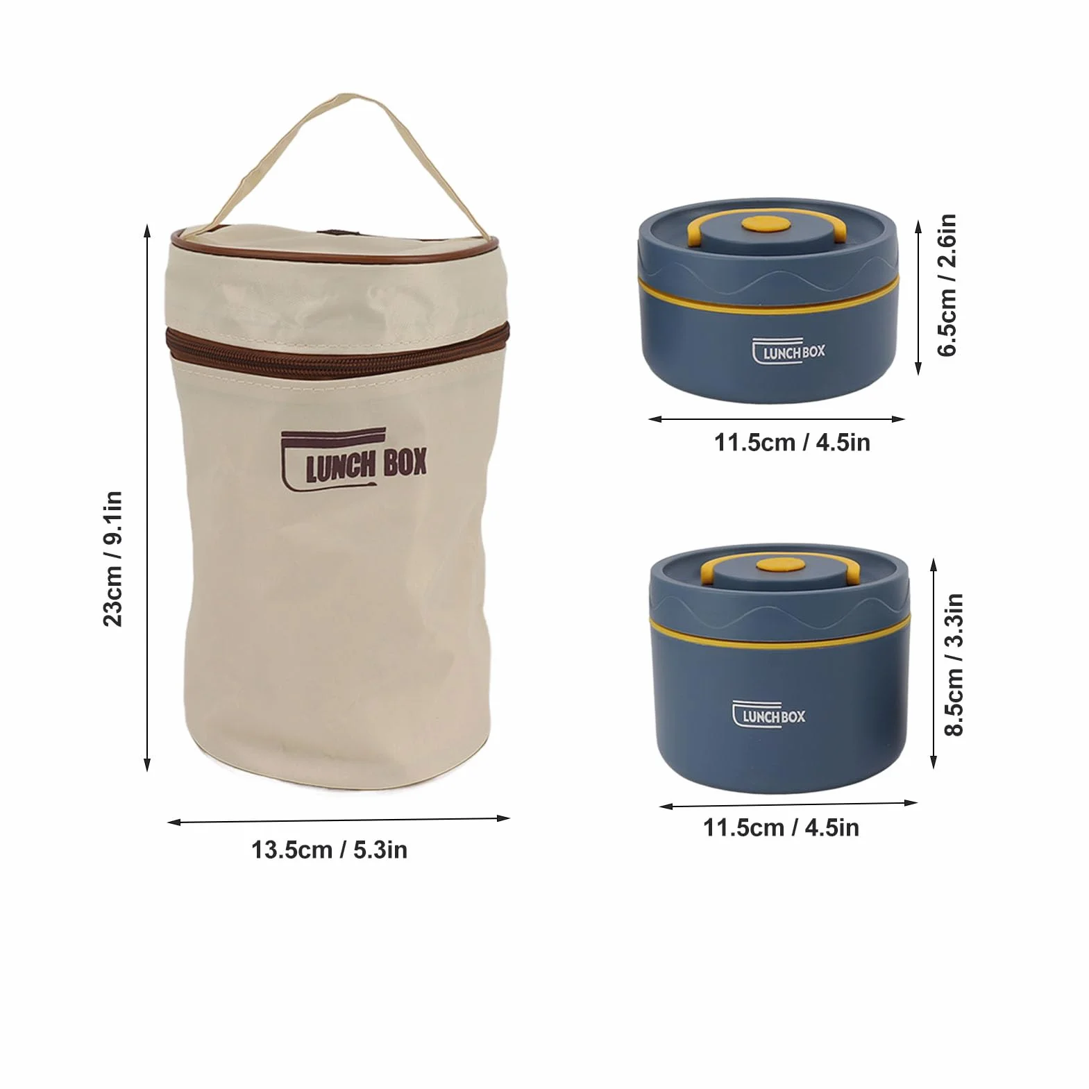 Lunch Box Rotondo in Acciaio Inossidabile con Coperchio, a Prova di Perdite, Grande capacità, Facile da Pulire, per Ufficio (3 Cassette Coibentate)