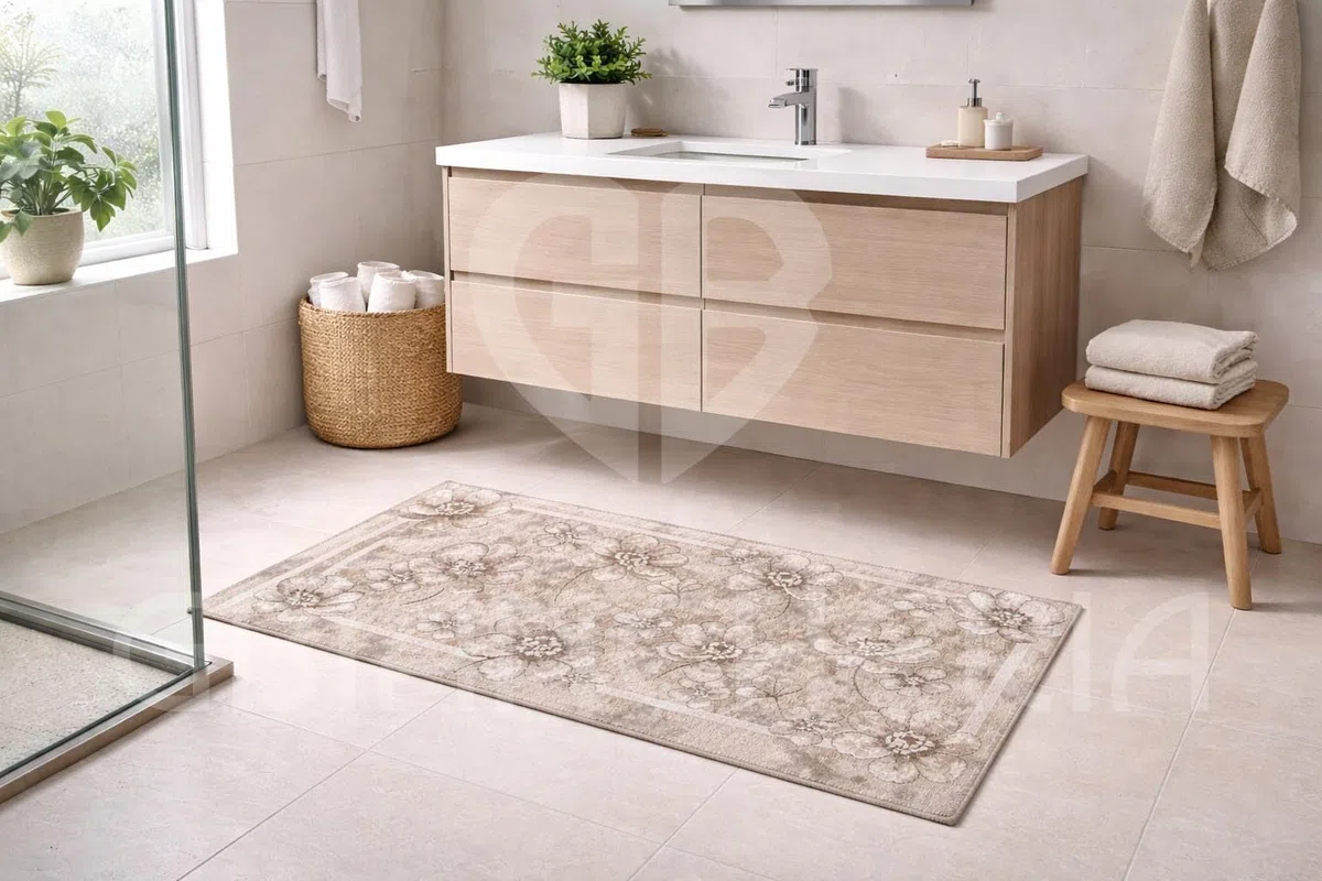 by Suardi Tappeto Cucina Bagno Emily Antiscivolo Lavabile in Lavatrice, Passatoia 55 cm in Ciniglia Jacquard Floreale, Made in Italy, Vari Colori e Misure (Tortora, 55x115 cm)