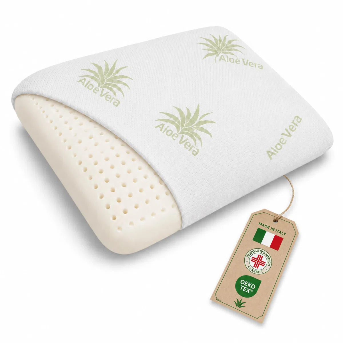DREAM Cuscino Memory Foam Cervicale Saponetta AIR in Aloe Vera 12 cm - Cuscino per Dormire Traspirante Certificato Dispositivo Medico - Guanciale letto Made in Italy con Federa Lavabile Antibatterica