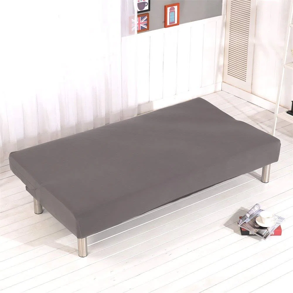Fodera per divano senza braccioli tinta unita Stretch Fodera per fodera per futon 3 posti Fodera per divano pieghevole per elastici 3 posti Pieghevole Divano letto senza braccioli 200 x 130 cm