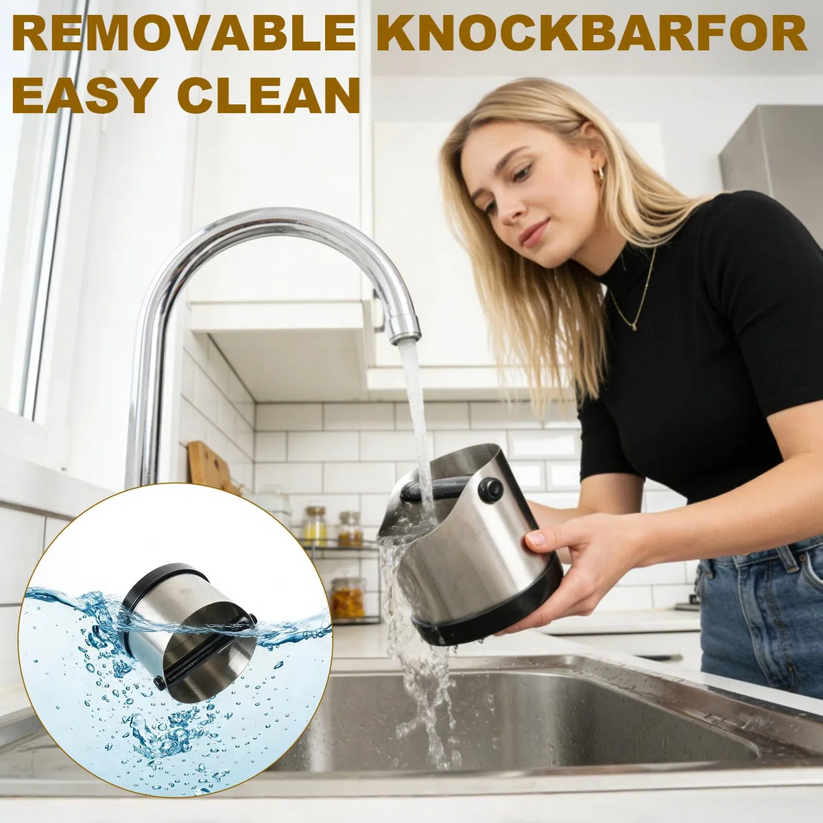 Knock box per macinadosatore per caffè,Realizzato in acciaio inox da 700 ml,con barra in gomma rimovibile e spazzola per la pulizia, scatola silenziosa,adatto per molte macchine per caffè espresso