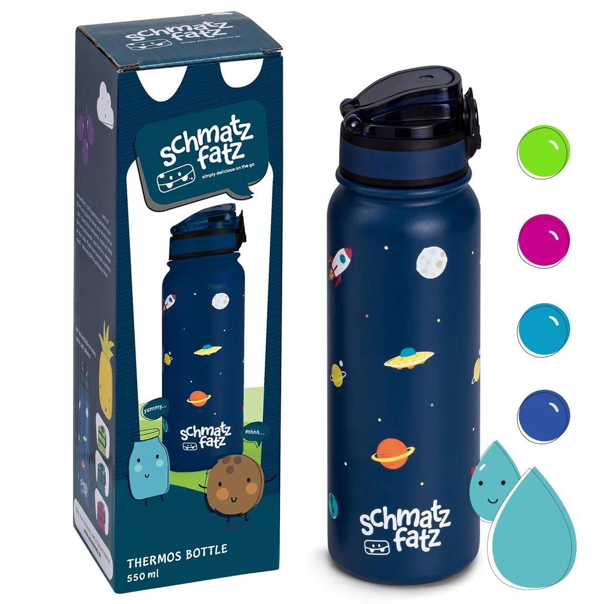 schmatzfatz Borraccia Termica 550 ml, Borraccia Isotermica per Bambini, Bottiglia Isotermica per Bevande Calde, Termus Acqua Fredda, Borraccia Termos, Senza BPA, Bottiglia Metallo Senza Fuoriuscite