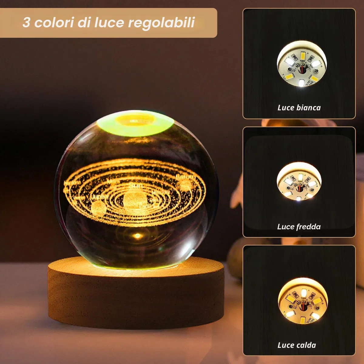 Sporgo LED Base in Legno: Rotonda Luminosa 3 Colori Regolabile Con Interruttore per Sfere di Cristallo, Gioielli, Acrilico