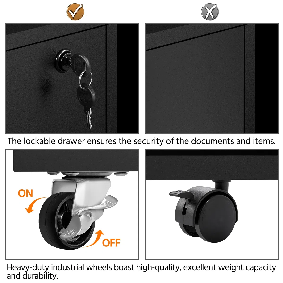 Yaheetech Armadietto Portadocumenti Schedario da Ufficio in Legno con 3 Cassetti Mobile Porta Stampante con Scomparti Mobiletto da Archivio con Ruote 80 x 40 x 65,5 cm Nero