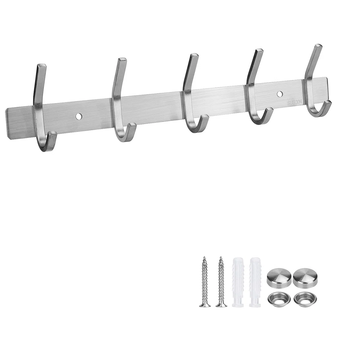 MaoXinTek Appendiabiti da parete e autoadesivo, in acciaio inox, con 5 ganci, per bagno e cucina