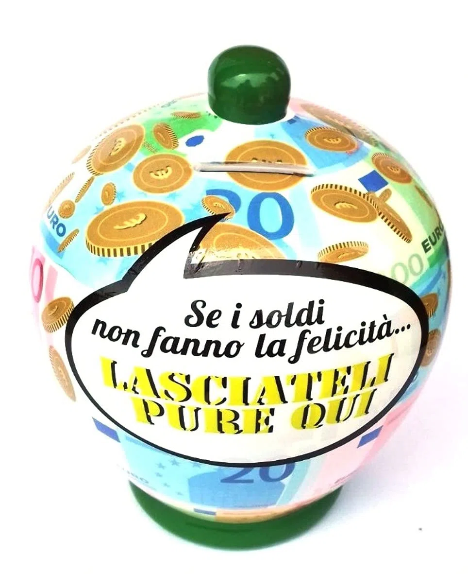 VIRCA Salvadanaio in Terracotta "Se i Soldi Non Fanno la Felicità..." per Bambini, Rosso, 18 cm x 15 cm