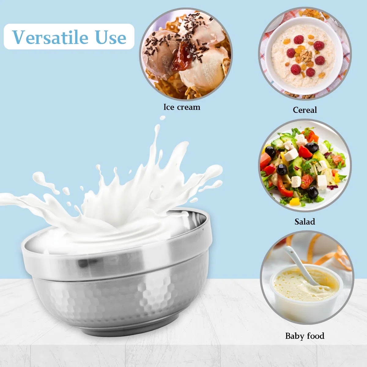 ZENFUN Confezione da 6 ciotole in acciaio inox 18/8, 500 ml, ciotole isolate a doppia parete, per snack, cereali, riso, frutta, insalata, gelato, per uso alimentare