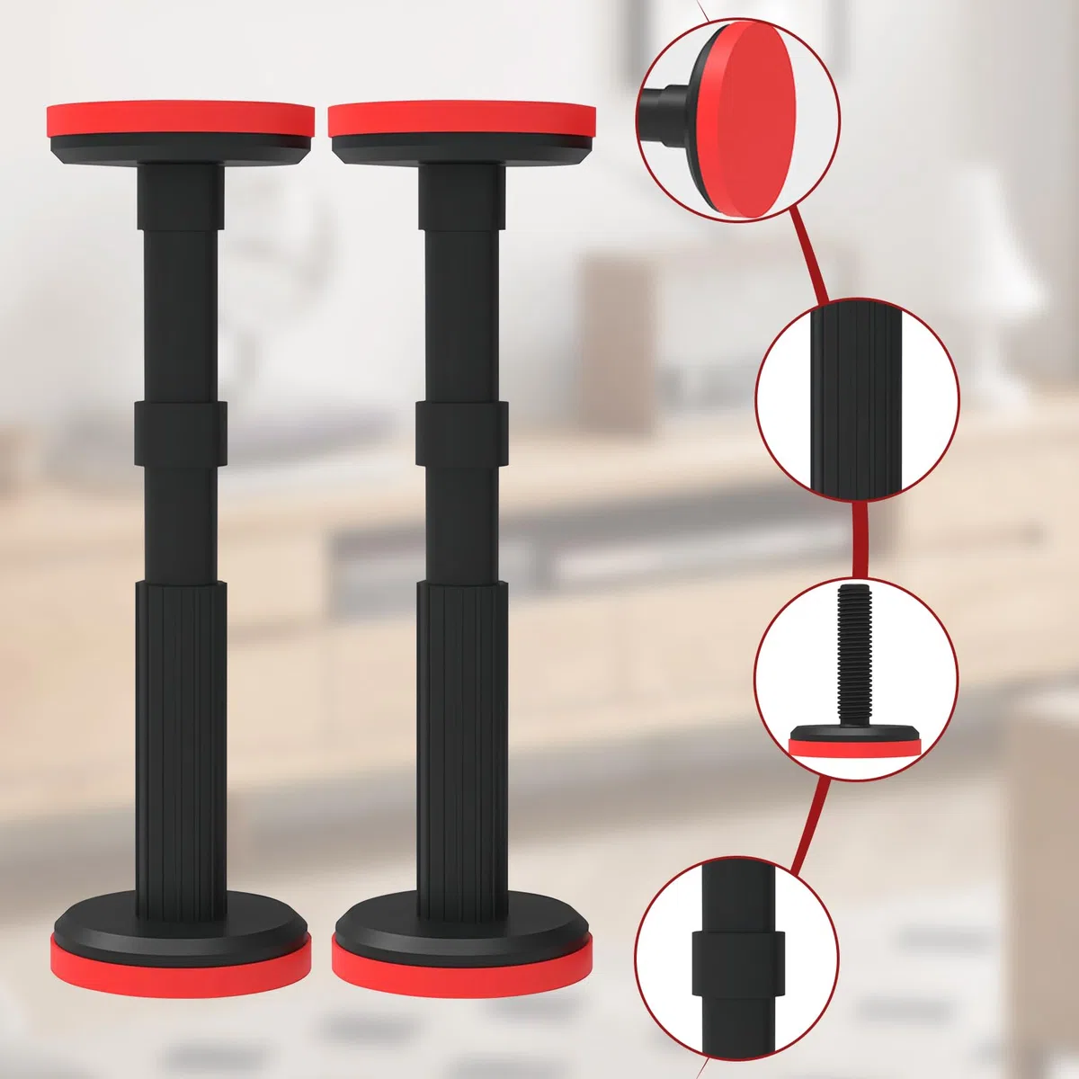 2 aste telescopiche da 18 a 45 cm, sistema di supporto regolabile, supporta fino a 400 kg, staffe telescopiche, per armadi, divani, pensili, mobili da bagno