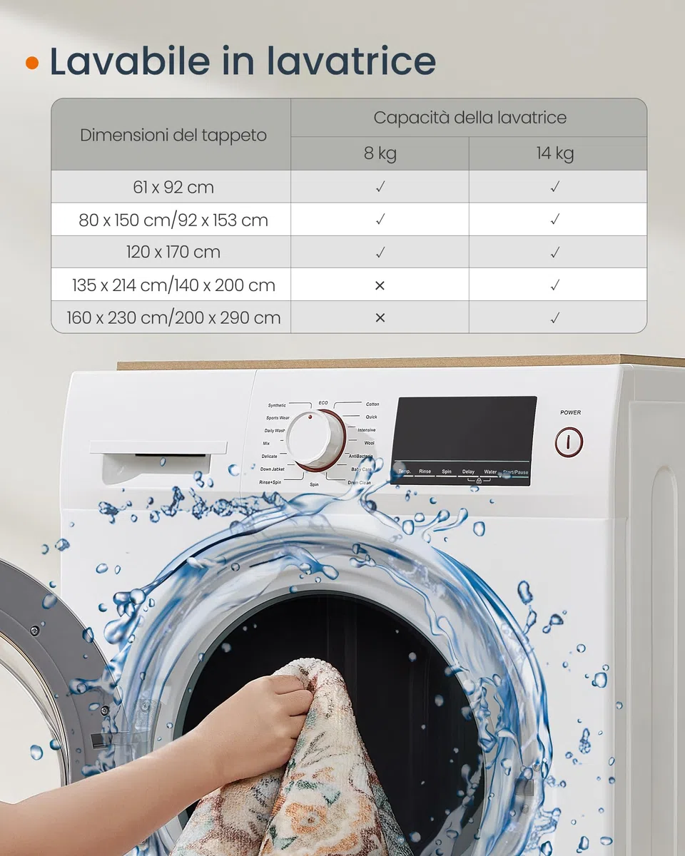 SONGMICS HOME Tappeto Antiscivolo 200 x 290 cm Camera da Letto, Stile Vintage Tradizionale, Ornamento per Soggiorno, Cucina, Ingresso, Sala da Pranzo, Lavabile in Lavatrice, Blu Acqua TAR310Q01