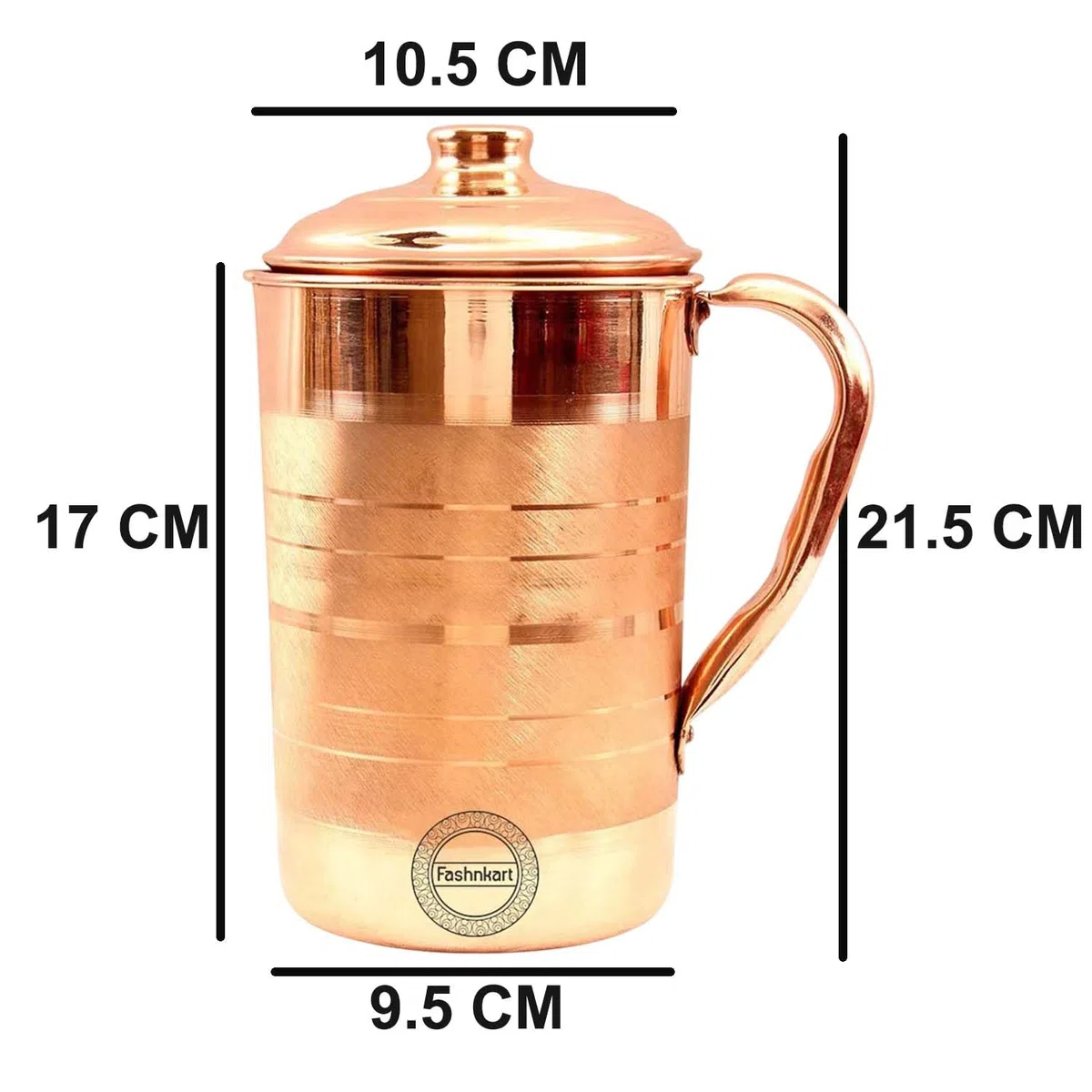 Brocca in rame puro per i benefici per la salute ayurvedici Brocca per acqua in rame artigianale da 1,5 litri con coperchio abbinato | per servire più acqua in famiglia