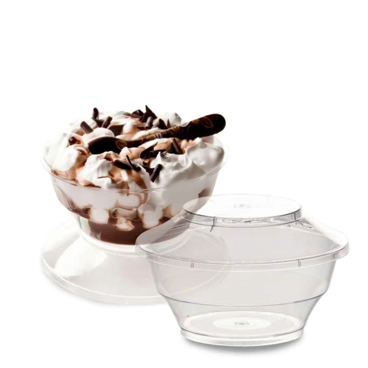 PZ 50 MONOPORZIONE CC 200 PER MOUSSE SEMIFREDDI + COPERCHIO COPPETTA TRASPARENTE PER DOLCI GELATI YOGURT E DESSERT