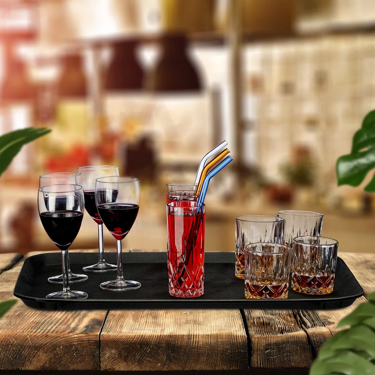 Relaxdays Vassoio Antiscivolo Rettangolare, LxP: 56x41 cm, da Portata, Servizio Ristorante, Bar, Cucina Casa, Nero