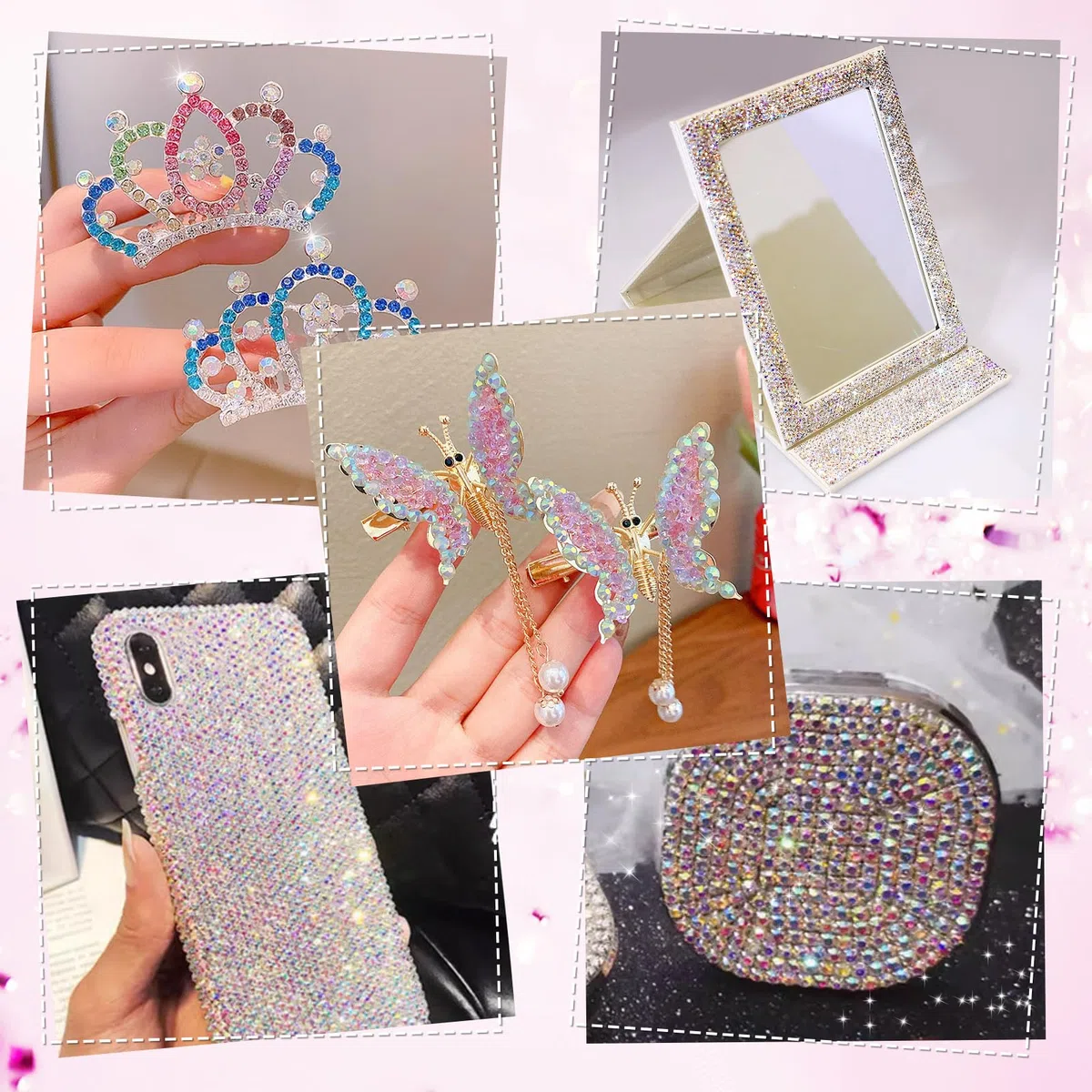 NiArt Set di 12 nastri autoadesivi con strass, 12 m di decorazioni scintillanti, 0,9 cm di larghezza, supporto adesivo facile, per fai da te e decorazioni per la casa