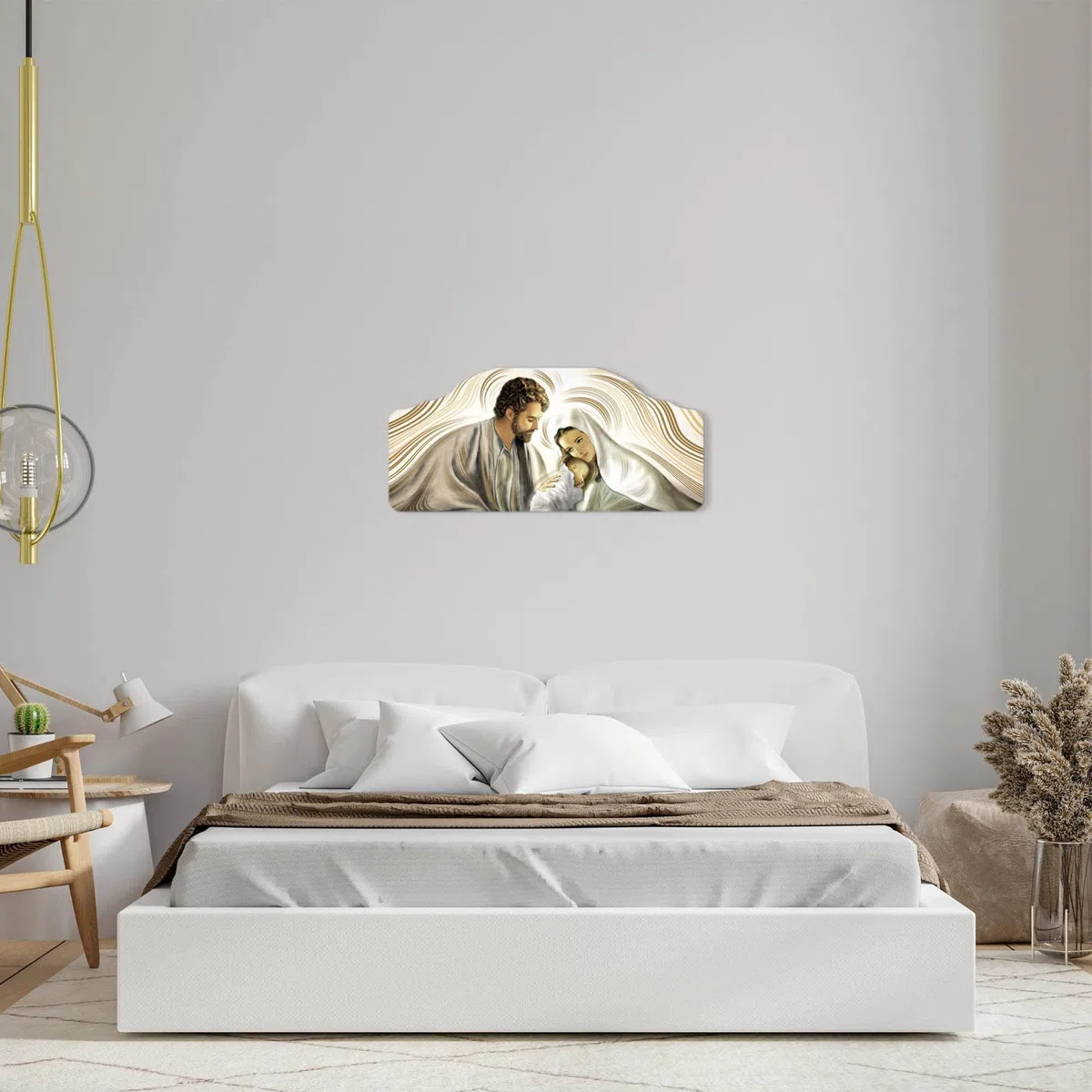 Lupia - Quadro Moderno Capezzale Nativity Brown Sacra Famiglia, Stampa su Legno, Artigianale 100% Made in Italy, Multicolore, 42 x 92 cm, Legno