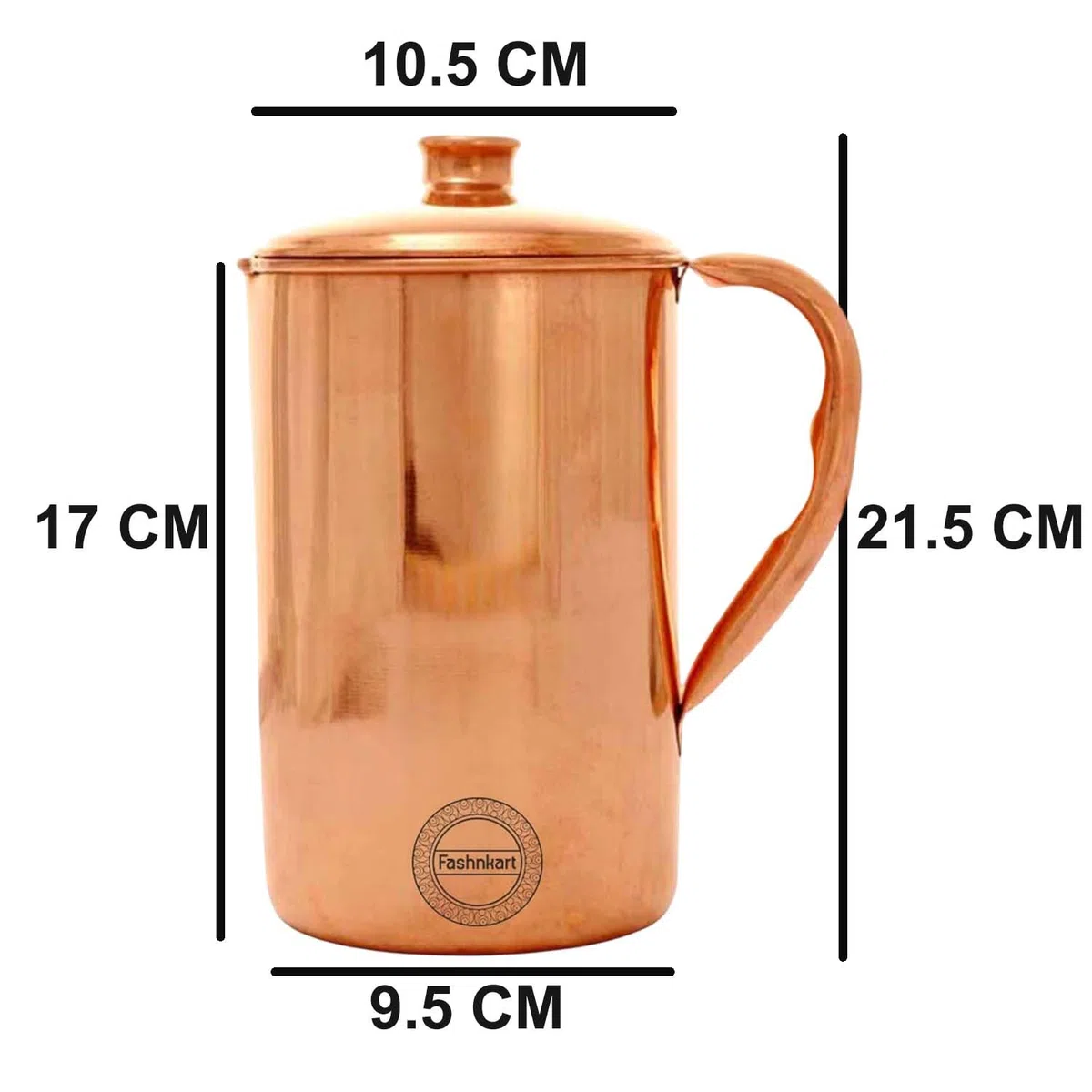 Brocca in rame puro per i benefici per la salute ayurvedici Brocca per acqua in rame semplice fatta a mano da 1,5 litri con coperchio abbinato | per servire più acqua in famiglia