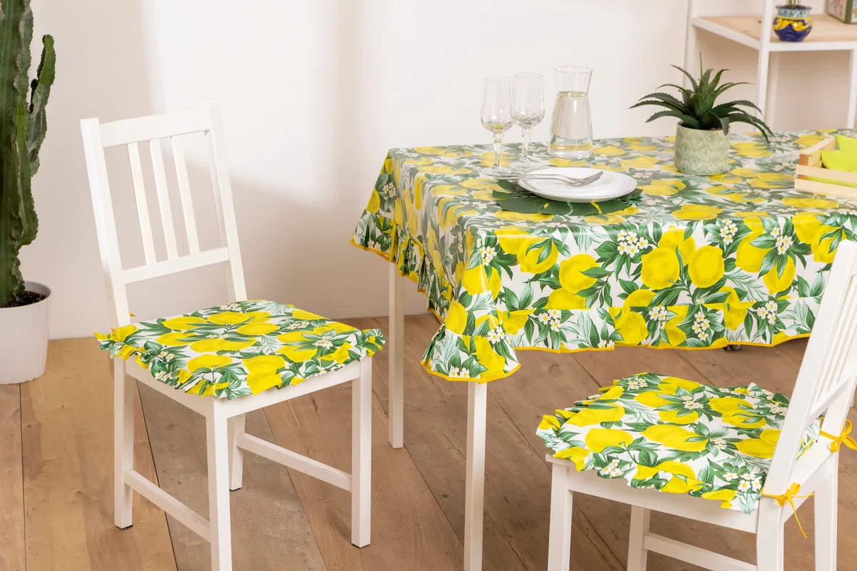 PARAMAISON Cuscini Coprisedia Shabby Chic Country Limoni, Volant ai Bordi, Imbottito, con Laccetti, Sfoderabile, 40x40 cm, Set da 6 pezzi