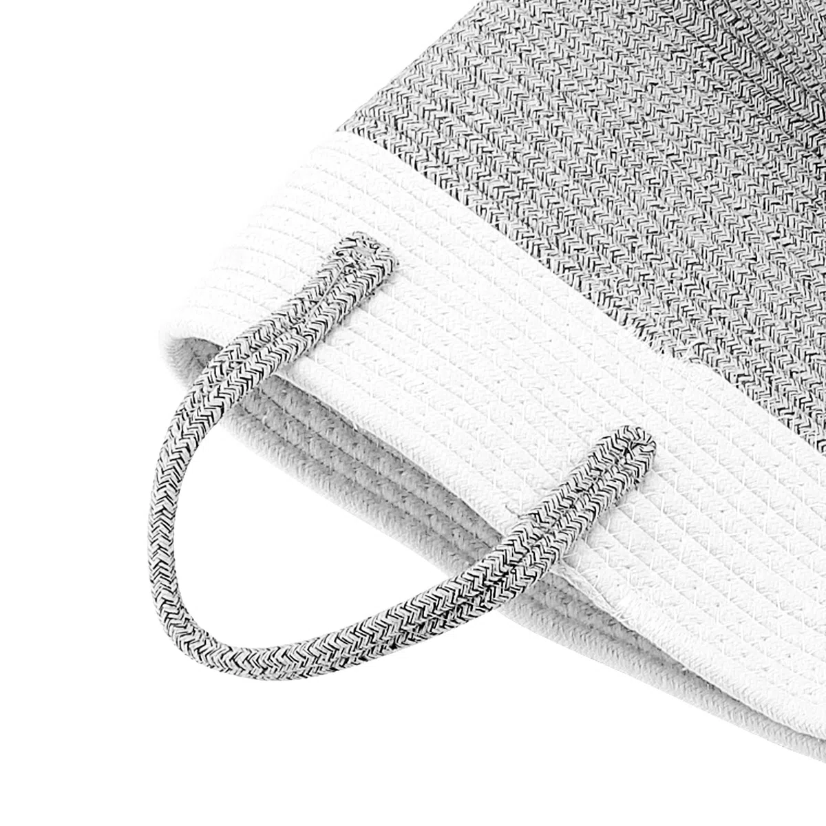 Cesto in cotone con manico, 33 x 33 x 43 cm, cesto portaoggetti rotondo in tessuto, cesto portabiancheria intrecciato con patchwork grigio in corda di cotone per asciugamani, pannolini,