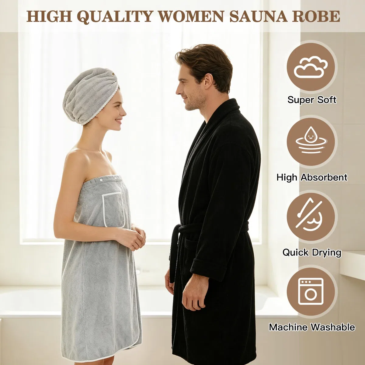 80x150 cm Kilt da Sauna Donna, Asciugamano da Sauna con Chiusura Regolabile a Bottoni e Tasche, Asciugamano per Capelli Accappatoio da Sauna da Donna per Doccia, Spiaggia, Piscina, Spa