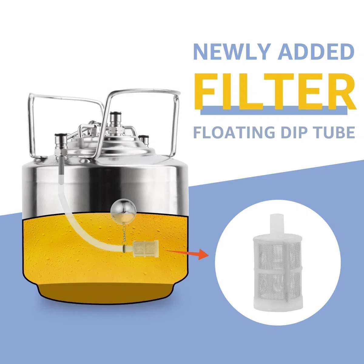 Tubo galleggiante in acciaio inox 304 Tubo per immersione Corny Keg Tubo per immersione liquida per barile di birra con filtro a tubo galleggiante e tubo in silicone da 80 cm