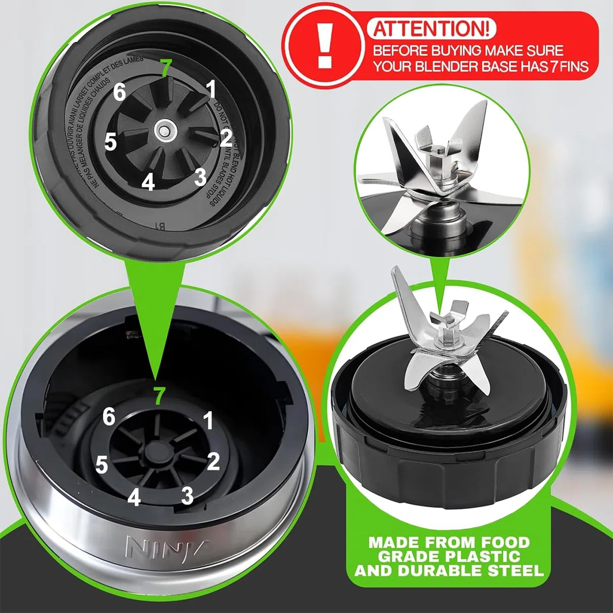 Lame di Ricambio per Frullatore Ninja, Estrattore Lama Compatibile con Ninja Frullatore Detect Power Processor TB401EU TB301EU, Ninja Foodi Frullatore Power CB350EU CB100EU CB150EU, SS101 SS151 SS351