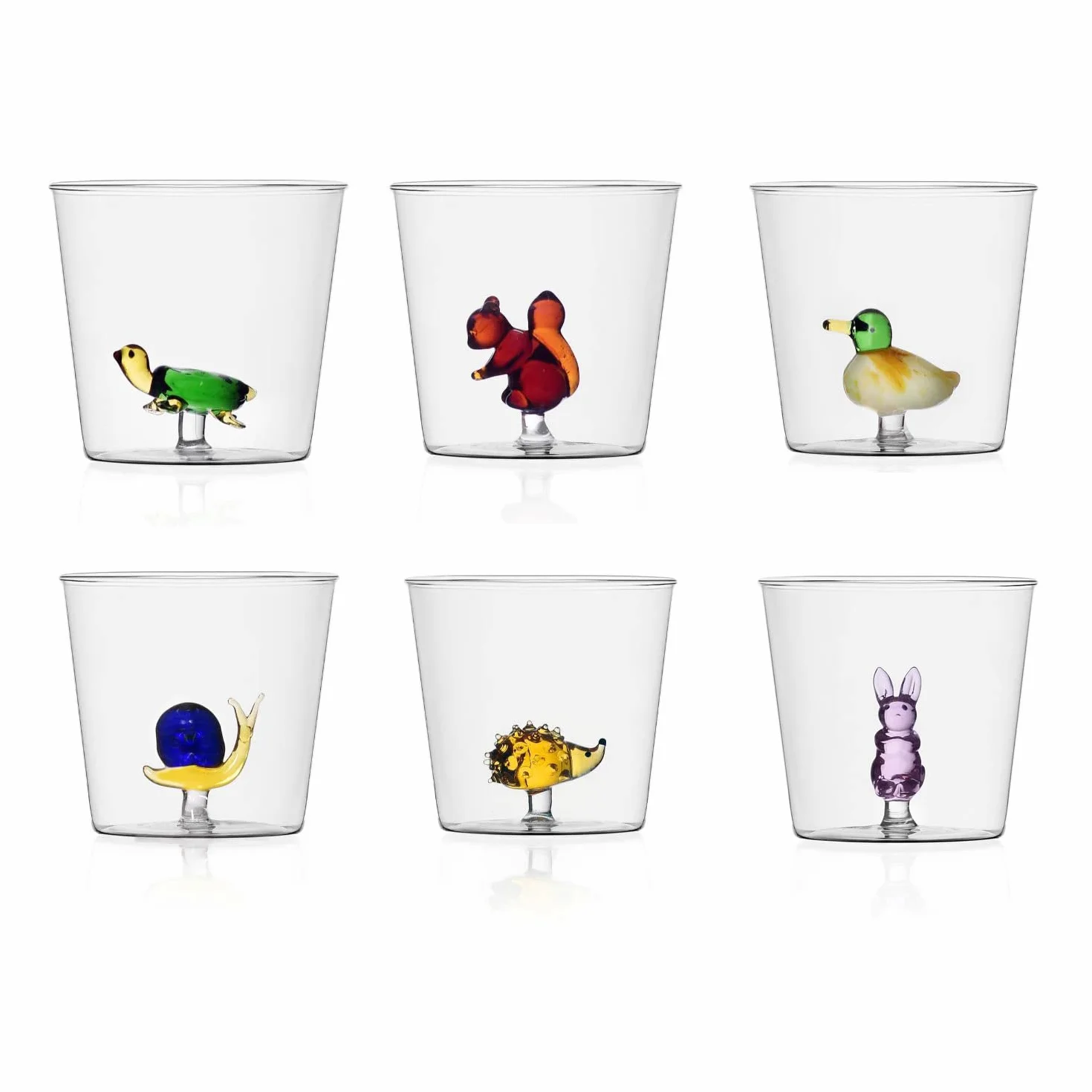 Ichendorf Set 6 Bicchieri da Acqua in vetro Decorato Animali Animal Farm