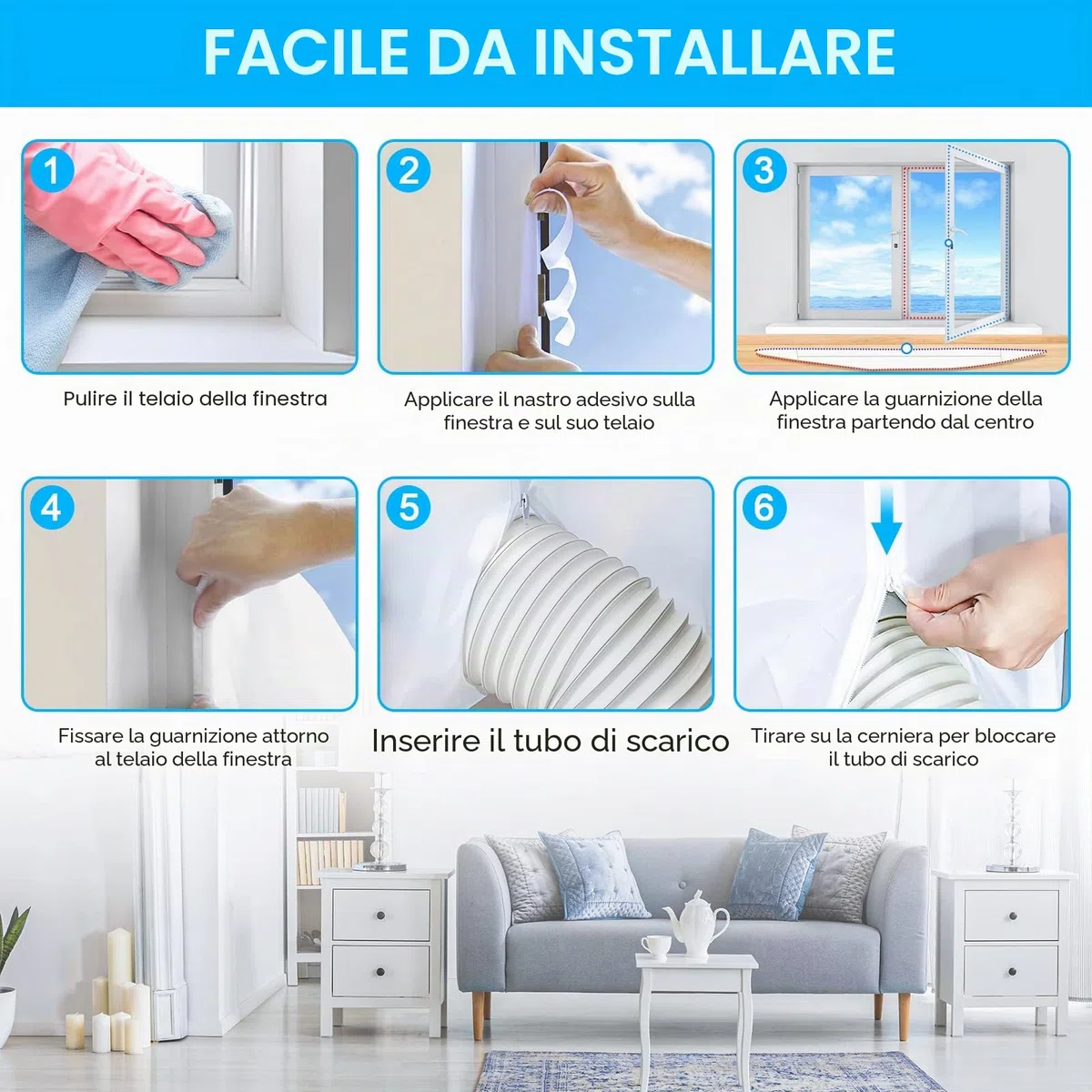 Guarnizione Finestra Condizionatore 400 cm per Condizionatori Mobili, Guarnizione Condizionatore Portatile, Kit Finestra Condizionatore Portatile per Climatizzatori, Asciugatrici