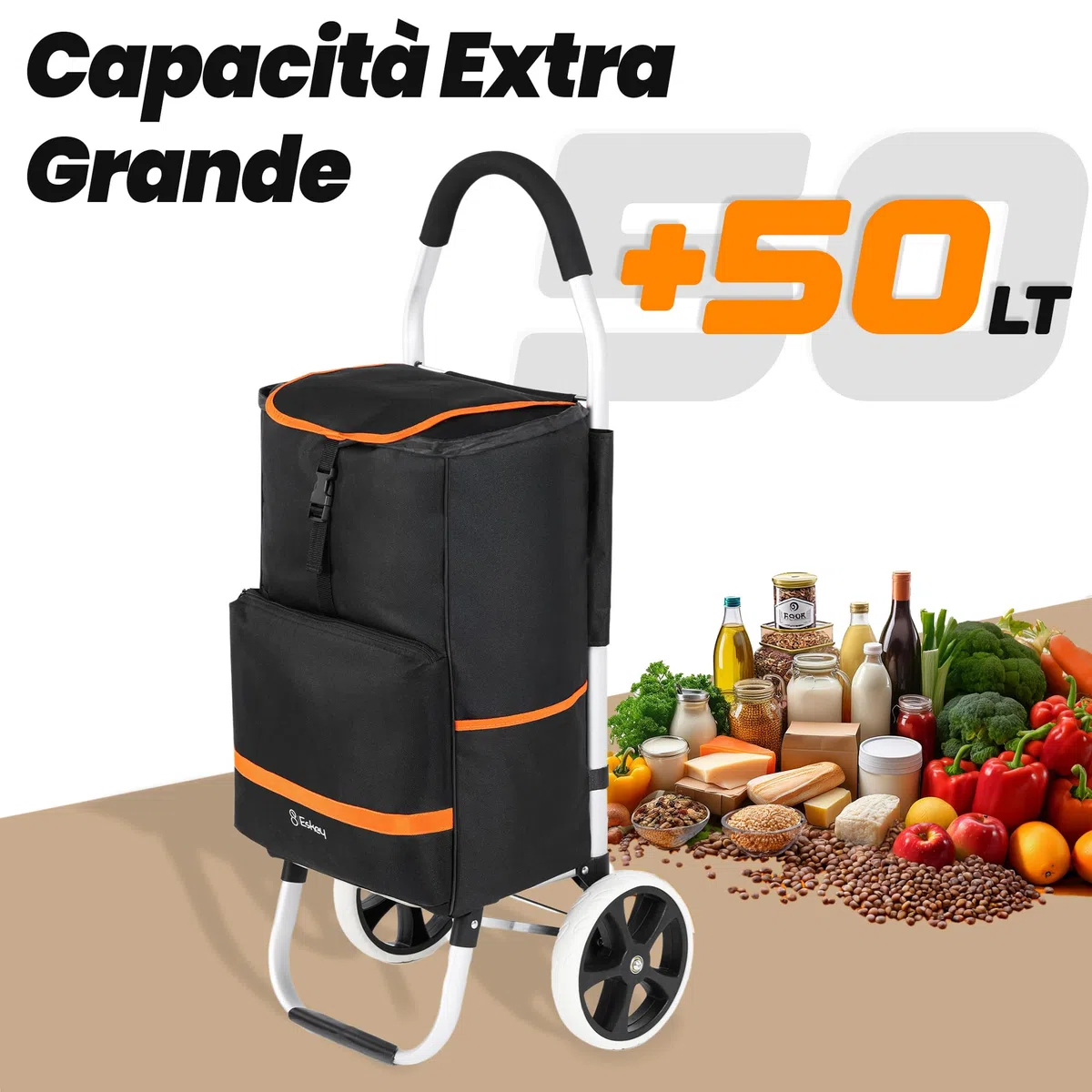 Eskey Carrello per la spesa con vano frigo, pieghevole, pieghevole, impermeabile, 50 l, catarifrangenti