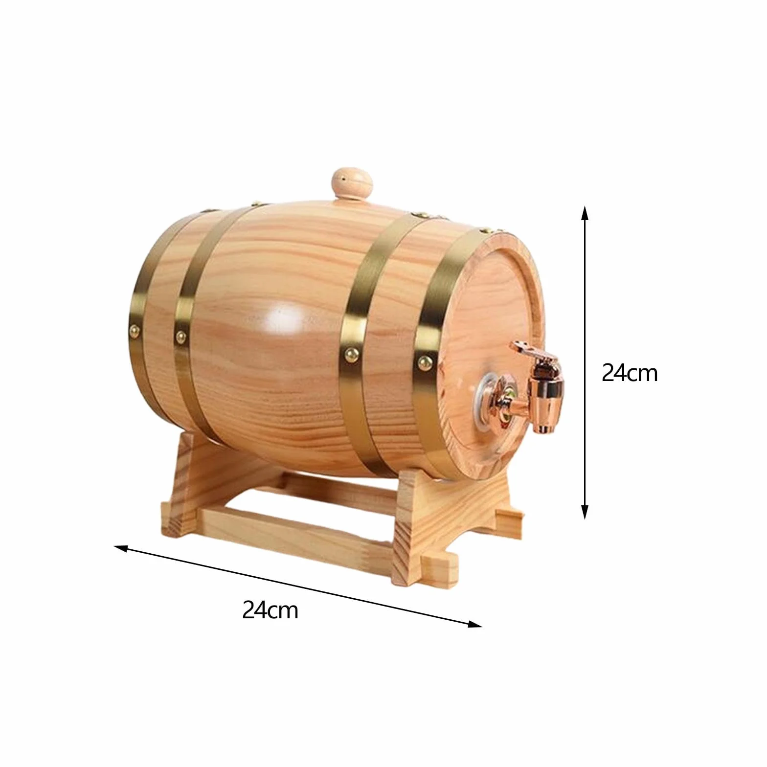perfk Bottiglie per Vino in Rovere con Supporto, Contenitore per Birra in Legno, Distributore di Vino con Foro per Il Tappo Et Un Rubinetto, Distributore per Whisky, Vino, Birra, 3L