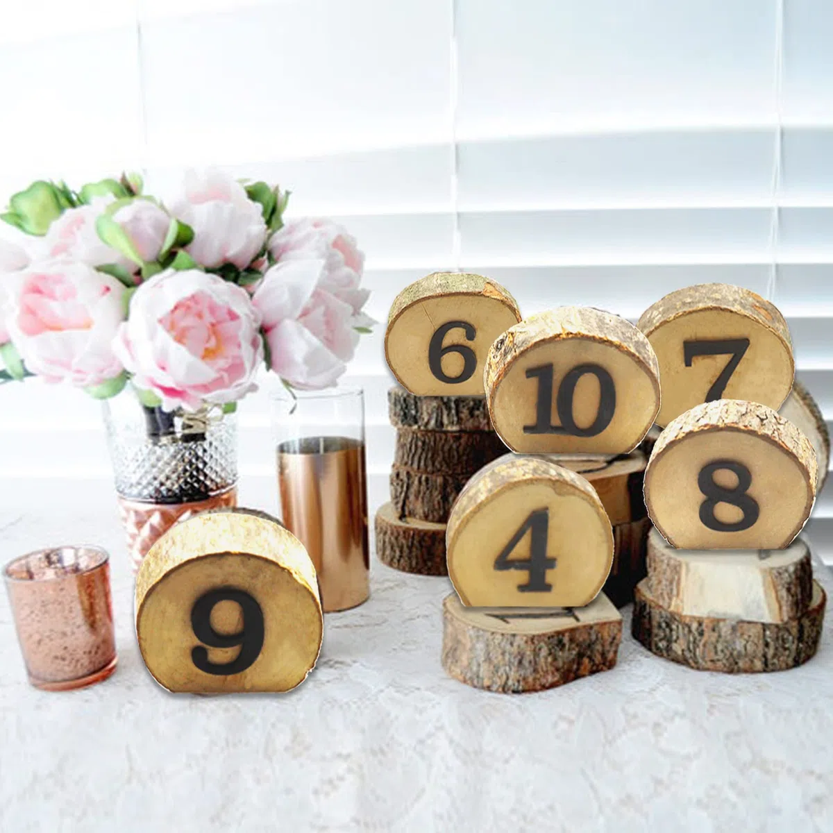 Andoer Numero da Tavola per Matrimonio, 1-10 Numero da Tavola in Legno, Decorazione da Festa Rustica per Matrimonio, Blocchi Numeri Professionali per Ricevimento di Nozze e Decorazioni per Festa a