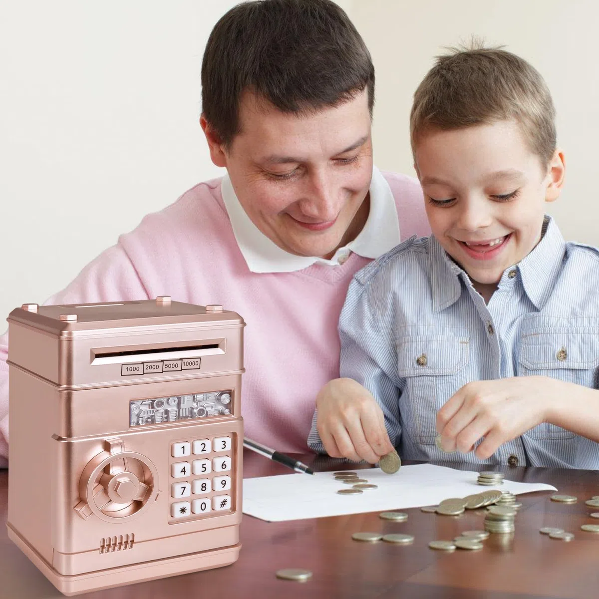 Salvadanaio elettronico per bambini dai 3 anni in su, codice elettronico password, cassaforte ATM con modalità musicale, salvadanaio elettronico digitale per bambini, giocattolo con scorrimento