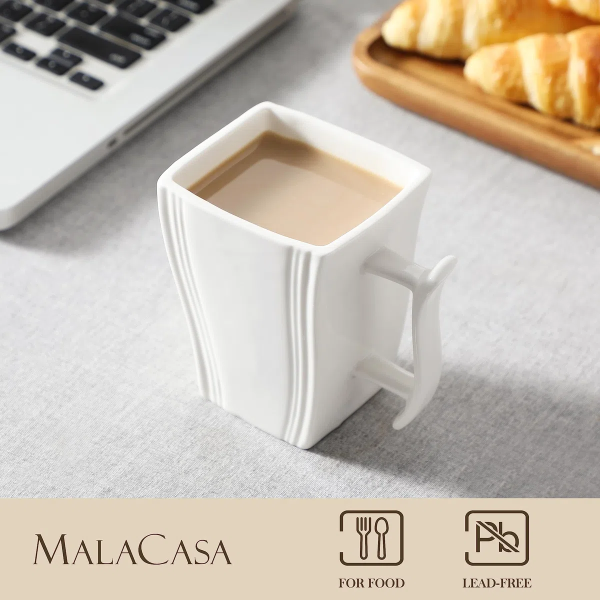 MALACASA, Serie Flora, Stoviglie da Tazza in Porcellana, Tazze da caffè 6 Pezzi con Sugo, Latte, caffè per 6 Persone 4,5", 350 ml