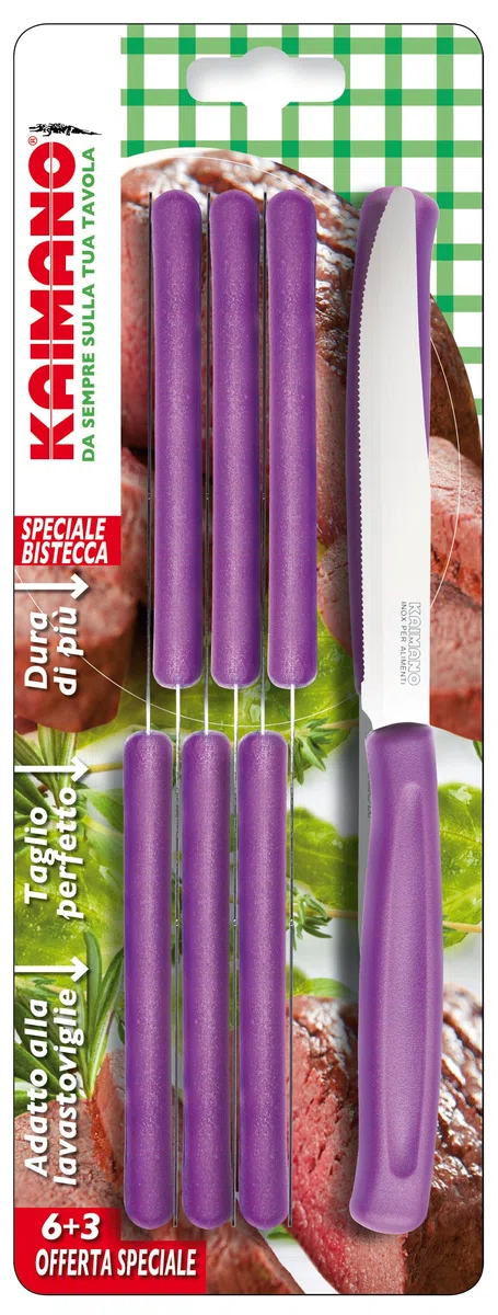 Kaimano KDN041809P Dinamik Coltelli Bistecca, Acciaio Inossidabile, Viola, 28x10x2 cm, 9 unità