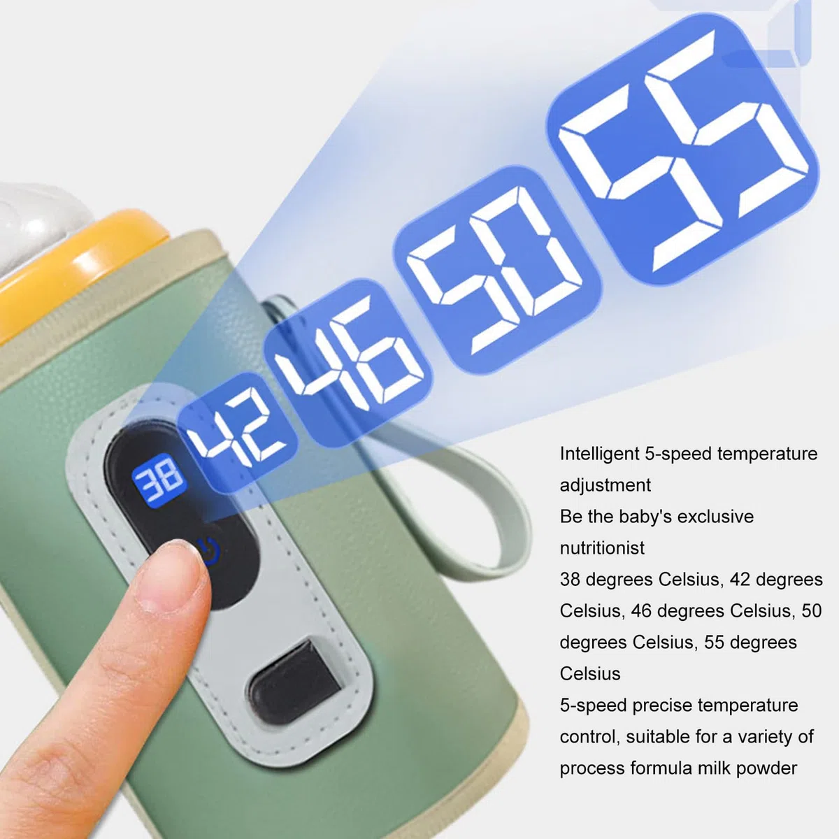 Portatore di Bottiglie per Neonati, Accurato Controllo della Temperatura USB Digital Display per Latte per Latte per Bambino più Caldo, 5 velocità Stabile Custellino da Calore