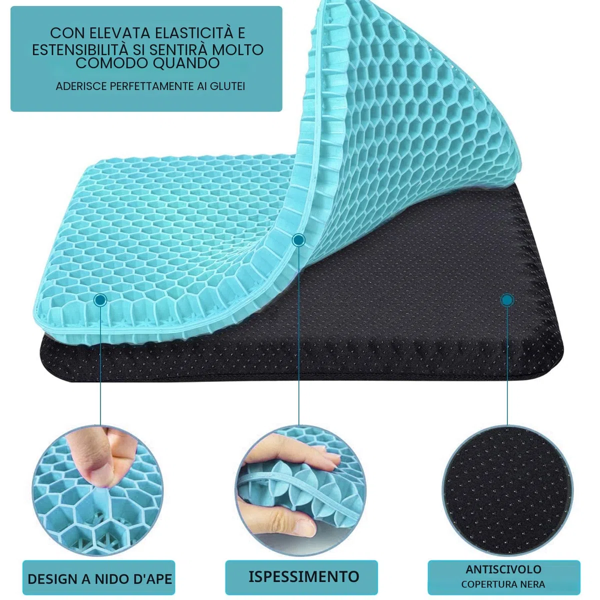 Cuscino Gel Per Sedia,Cuscino antidecubito-Cuscino gel Elastico per Il Sostegno del Sedile,Fresco e Traspirante, Cuscino per Sedia Ufficio per Ridurre la Pressione Su Fianchi (blu latte, 43*38*4)