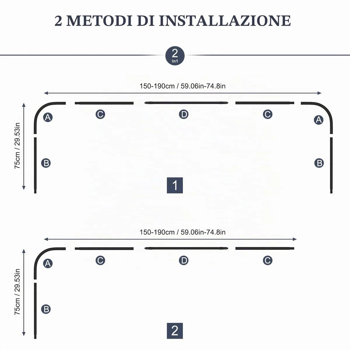 Asta Tenda Doccia Angolare 2 in 1 Forma U o L, Bastone Doccia Estensibile in Acciaio Inox 304, Binario Regolabile per Tenda Vasca e Spogliatoio, Carico 25kg, con 24 Ganci, Nero