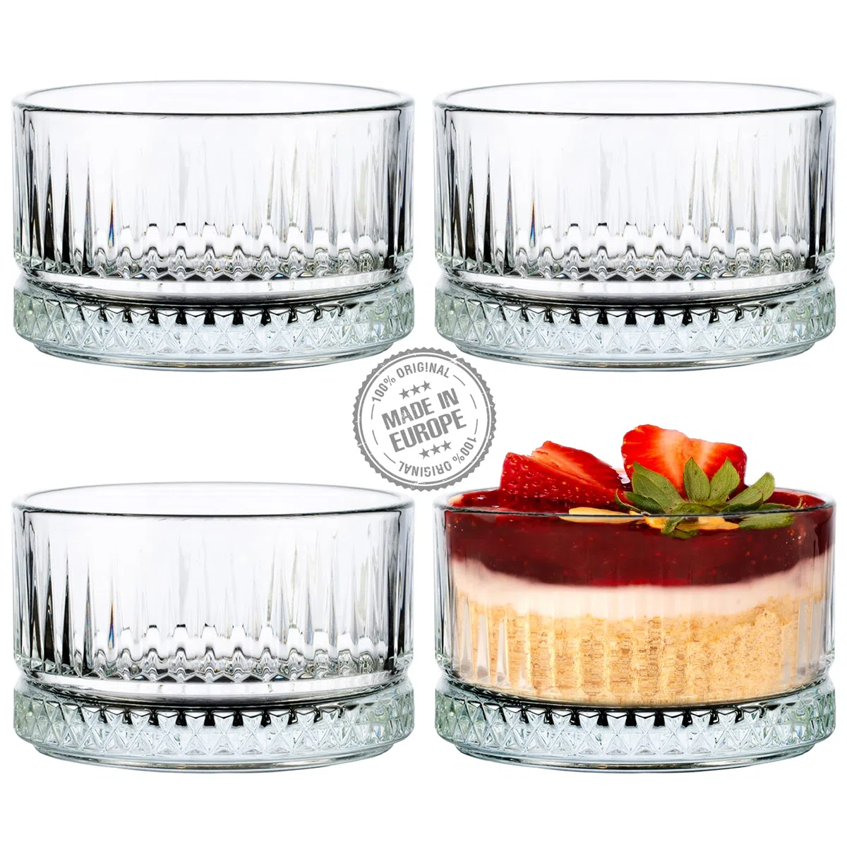 CRYSTALIA Qualità Premium Ciotola per Dessert in Vetro, 240ml 100% SENZA PIOMBO Coppe Gelato, Bicchieri, Coppette per Budini e Snack