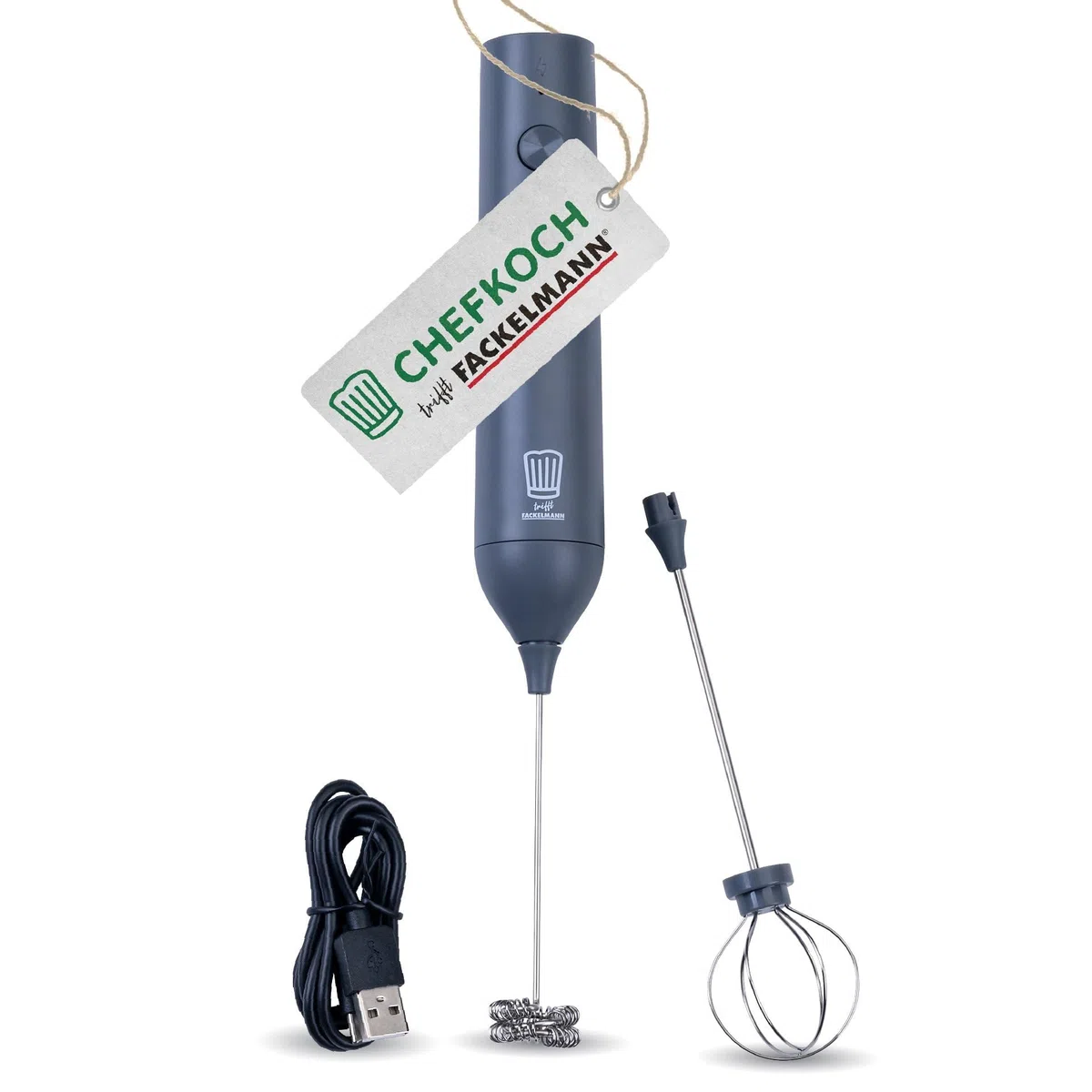 Chefkoch incontra Fackelmann - Montalatte elettrico con 2 fruste, ricaricabile USB-C, 3 velocità, grigio scuro
