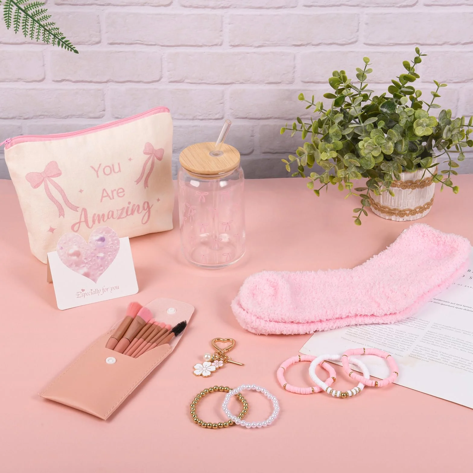 Regali per ragazze 8 9 10 11 12 13, regalo per la scuola con bicchiere, cannuccia e coperchio, pennello per il trucco, portachiavi, braccialetto per borsa cosmetica,regalo di Natale per ragazze
