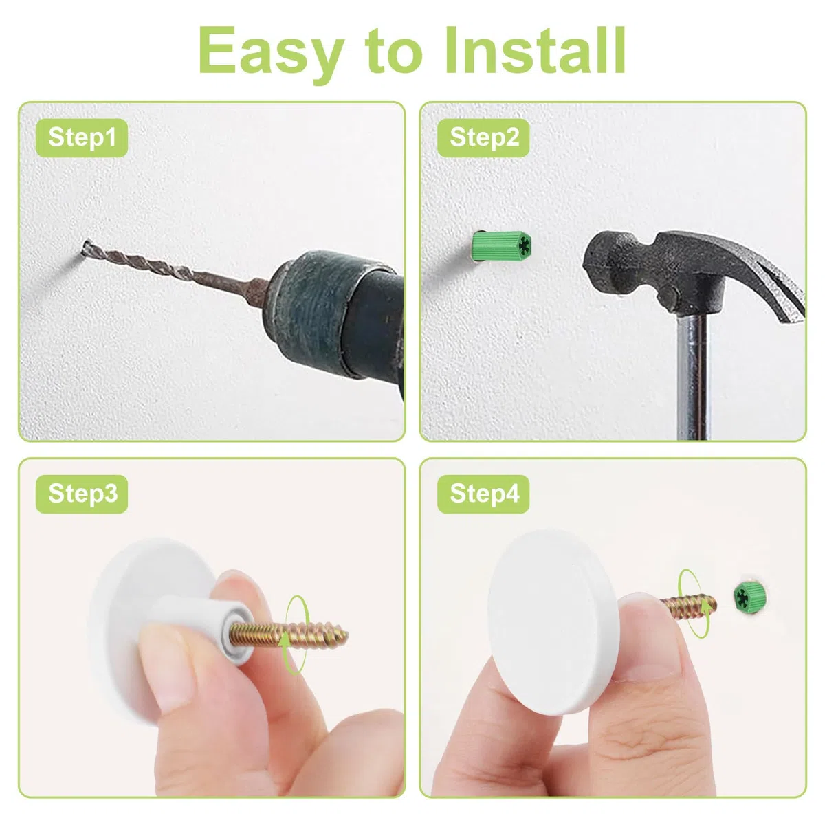 Appendiabiti rotondi per montaggio a parete, 6 pezzi, in acciaio inossidabile, ganci da parete resistenti, per ingresso, bagno, cucina (bianco, 3 x 1,9 cm)