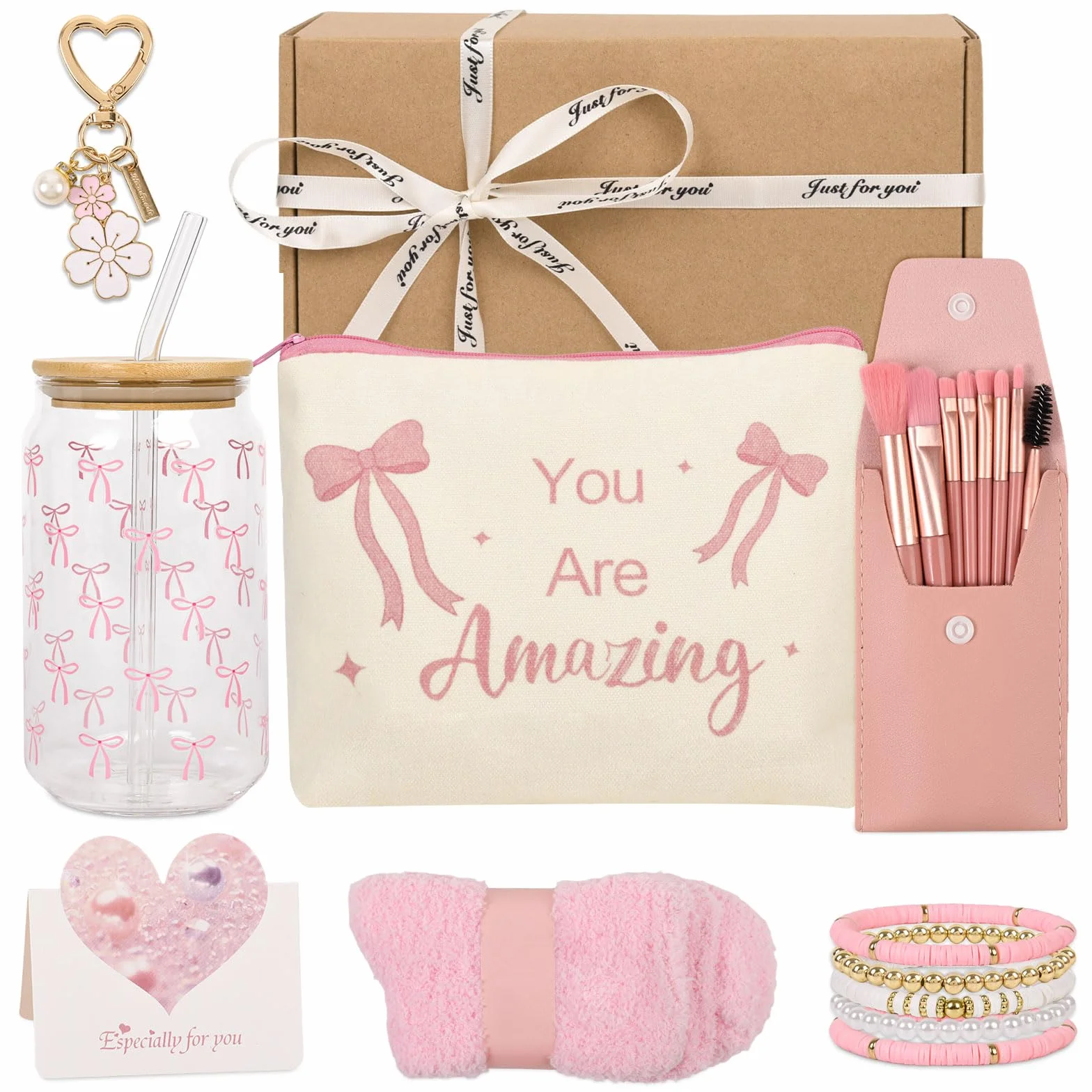Regali per ragazze 8 9 10 11 12 13, regalo per la scuola con bicchiere, cannuccia e coperchio, pennello per il trucco, portachiavi, braccialetto per borsa cosmetica,regalo di Natale per ragazze